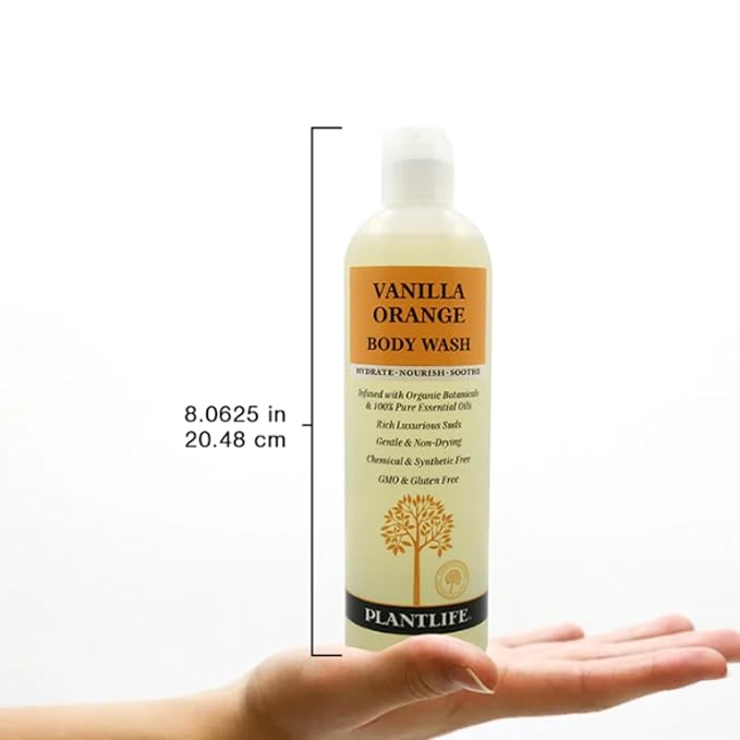 Plantlife Vanilla Orange Body Wash - GMO and Gluten Free Gentle and Moisturizing Body Wash That Contains Only Ingredients Straight from Nature - Manufactured in the USA 14 oz