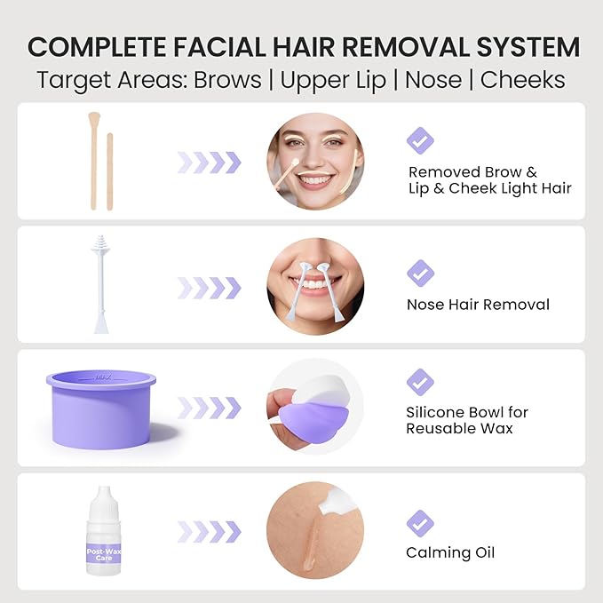 Face Wax Kit for Women, Lip Facial Waxing Kit with 26 Wax Sticks, 100g Waxing Beads, Long Lasting Facial Hair Removal, USB Fast Heat, Smart Constant Temp, Travel or Home Use