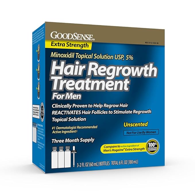 GoodSense Minoxidil Topical Solution USP, 5 Percent, Hair Regrowth Treatment for Men, Extra Strength 6 FL Oz (Pack of 4)