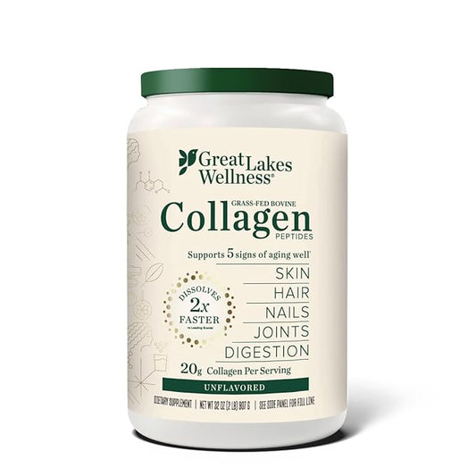 Great Lakes Wellness Bovine Collagen Peptides Powder for Skin, Hair, Nails, Joints & Digestion - Unflavored - Quick Dissolve Hydrolyzed, Non-GMO, Kosher - 32 oz