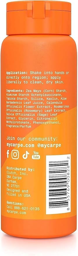 Carpe Sweat Absorbing Talc-Free Body Powder for Women, Anti-Chafing and Safe for Feminine Areas, White Jasmine Scent, 3 Pack