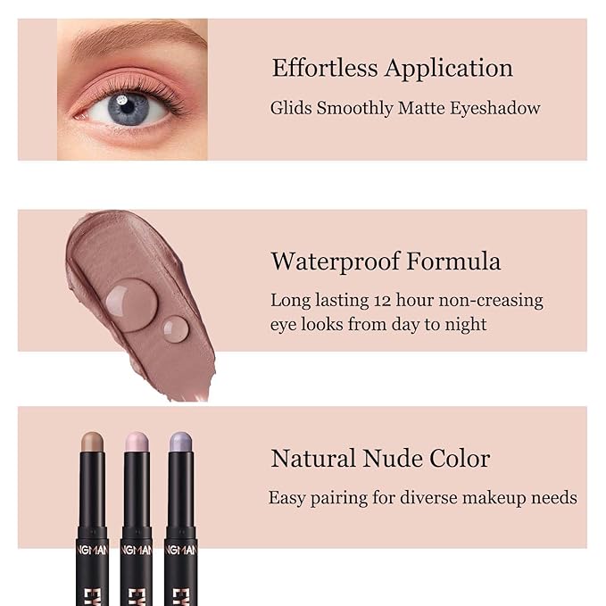 Matte Cream Eyeshadow Stick Nude Eye Shadow Sticks Waterproof Longwear Blendable High Pigmented Eyeshadow Pencil Crayon (19# Taupe Matte)