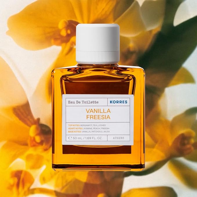 KORRES Eau De Toilette, Vanilla Freesia Fragrance Spray, Unisex Perfume With Lychee, Peach, Crisp Bergamot, Warm Vanilla And Patchouli, Floral Amber Scent For Women And Men, 1.69 Fl Oz