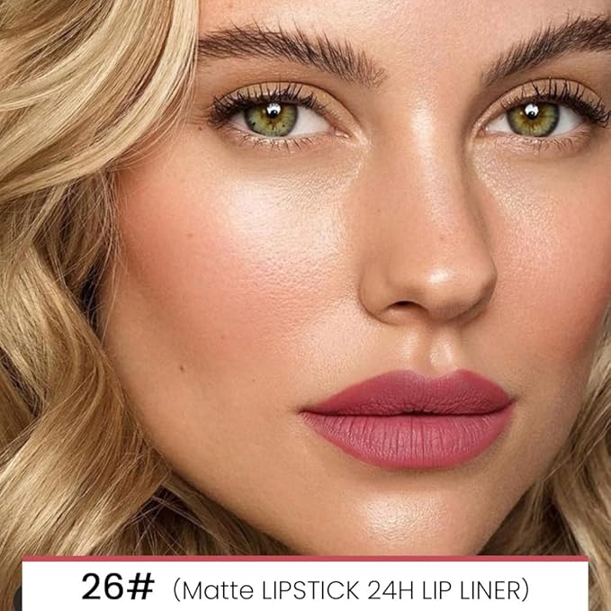 evpct 1Pcs Lip Liner and Lipstick Set Kit for Women, Matte Lips Kit with Lip Liner Lip Stains Long Lasting Waterproof 24 Hour Lipstick and Lip Liners Combo Lipliners Pencil 26#