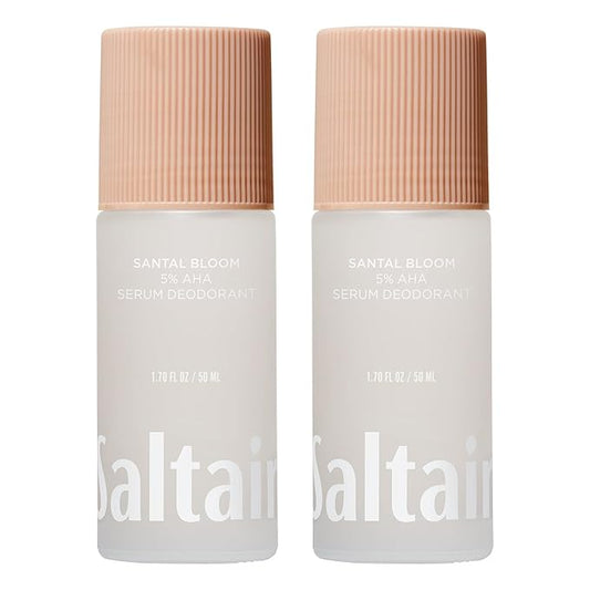 Saltair Serum Deodorant Santal Bloom 2 Pack. 5% AHA Formula. Lactic Acid and Mandelic Acid Deodorant. Aluminum Free Odor Control for Women and Men. Travel Essentials, 2x 1.7oz Roll On