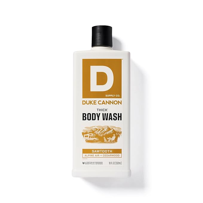 Duke Cannon Supply Co. Mens THICK Body Wash - Free of Sulfate, Paraben, & Phthalates Leaving Skin Soft and Hydrated - High Viscosity Odor Protection - Long Lasting Freshness - Sawtooth (18oz)