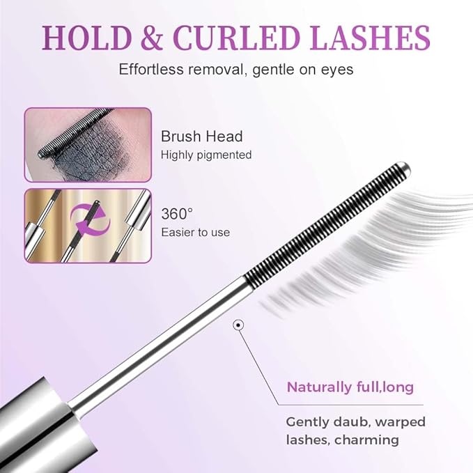 2 Pcs Iron Wand Mascara, 2026 Upgraded Waterproof Metal Wand Mascara Volume and Length, Long-Lasting Fine Tip 3D Curling Eyelash Lash Extensions (2Pcs-A)