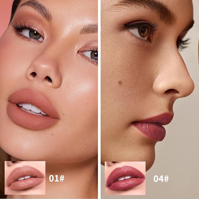 Matte Lipstick Crayon Set, Muted Nude Brown & Deep Rosewood – Waterproof Long Lasting Lip Liner Pencil, High Pigment Creamy Velvet Lipstick, Non-Drying Lip Color for Women, 01+04
