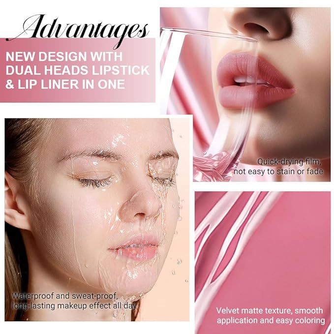 evpct 1Pcs Mauve Pink Matte Lip Liner and Liquid Lipstick Stain Makeup Set for Women, Light Mauve Long Lasting Smudge Proof Lipstick labiales matte mate larga duracion listip 24 hours originales, 35#