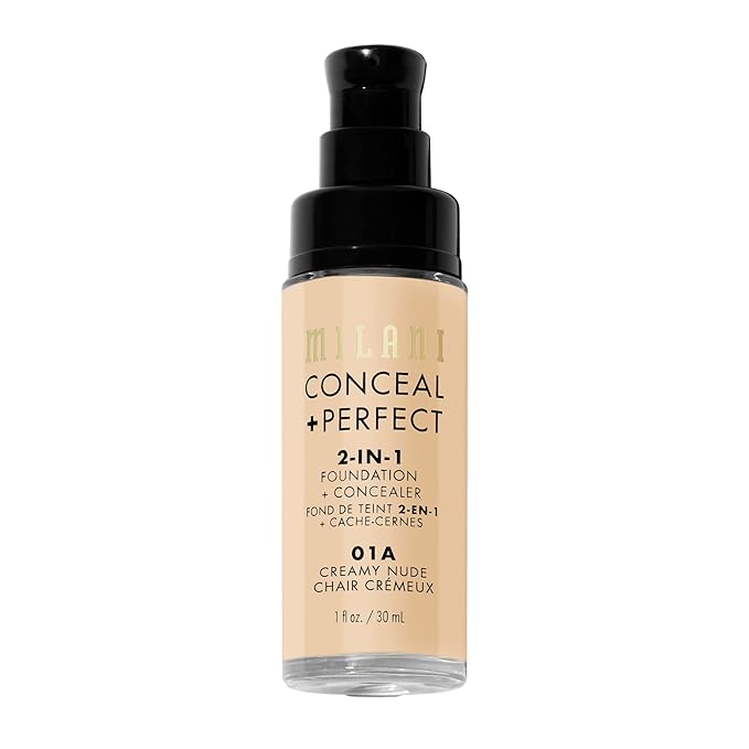 Milani Conceal + Perfect 2-in-1 Foundation + Concealer for a Flawless Complexion, Under Eye Corrector, Cover Redness and Imperfections, Waterproof and Sweatproof - Creamy Nude