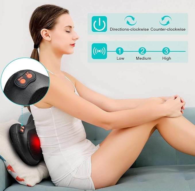 Shiatsu Back and Neck Massager with Heat, Deep Tissue Massage for Neck, Shoulder, Leg, Upper & Lower Back Pain Relief, Electric Massage Pillow, Used at Home, Car, Office，Gifts for Men Women Dad, Mom