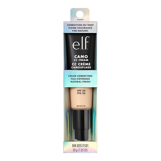 e.l.f. Camo CC Cream, SPF 30 Color-Correcting Medium-To-Full Coverage Face Foundation, Delivers An Airbrushed Finish, Vegan & Cruelty-Free, Fair 100 W