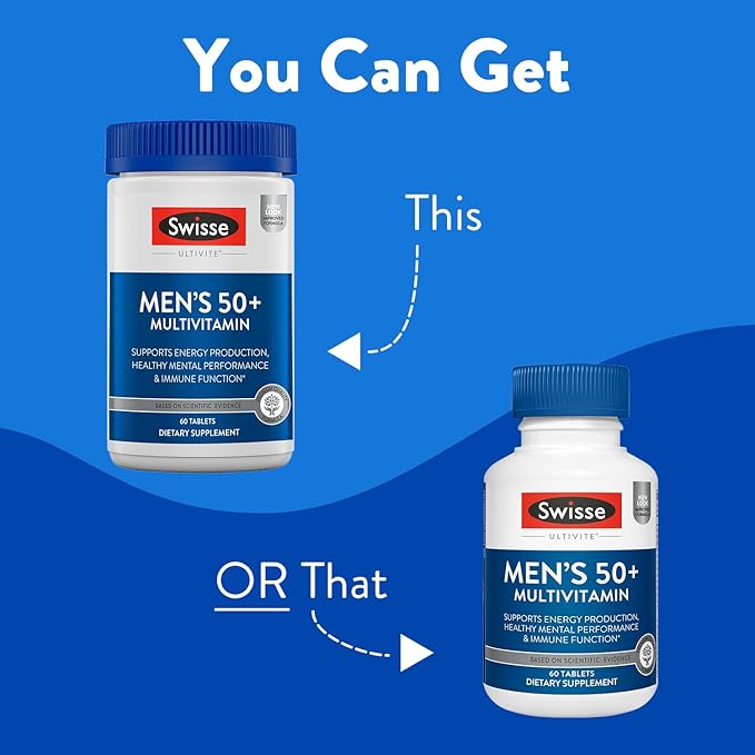 Swisse Daily Multivitamin for Men 50 and Over | 39 Vitamins, Antioxidants and Minerals + Adaptogens | Energy & Immune Support | Mens 50+ Multivitamins Supplement | 60 Tablets