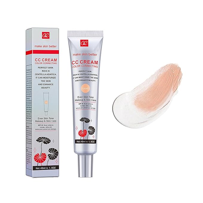 Color Correcting CC Cream with SPF 25, Coverage Lightweight Foundation, Invisible Pores,Rich In Centella Asiatic,Hydrating Serum,Refine Skin Texture, Avoid Sun Damage (LIGHT, LIGHT)