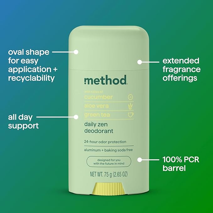 Method Deodorant, Daily Zen, Cucumber, Seaweed + Green Tea notes, 24 Hour Odor Protection, 2.65 oz