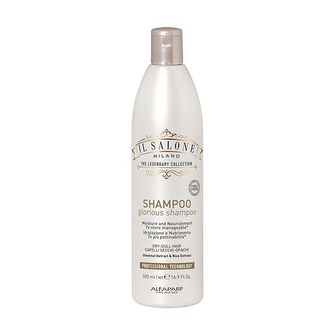 Il Salone Milano Glorious Moisturizing Shampoo for Dry Hair - Adds Shine and Softness to Dull Hair - Repairs and Protects - Professional Hydrating Shampoo - Made in Italy - Vegan (16.9 oz / 500ml)