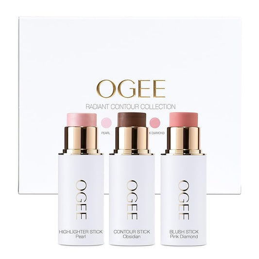 Ogee Face Stick Radiant Collection Trio - Contour Stick Makeup Collection - Certified Organic Contour Palette - Includes Bronzer Stick, Blush Stick & Highlighter Stick