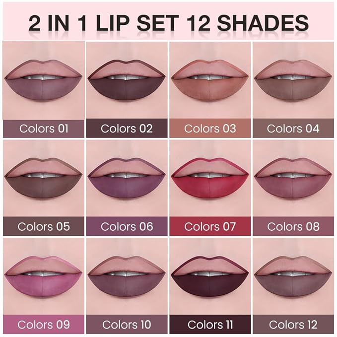 AMY'S DIARY 2pcs Taupe Lip Liner & Lipstick Makeup Set, Liquid Lipstick 24H and Lip Liner Set Matt Liquid Lips Make Up Waterproof Long Lasting (04#, 2 Pcs Set)
