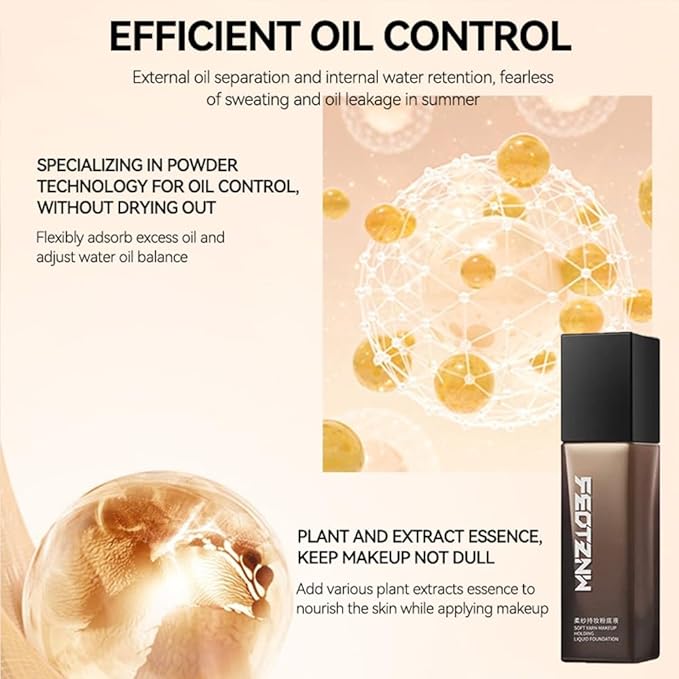 Feotznw Liquid Foundation - Lightweight, Semi-Matte Finish, Medium Coverage for Oily Skin & Uneven Tone, Vegan & Cruelty-Free, 1.014 fl Oz (Ivory)