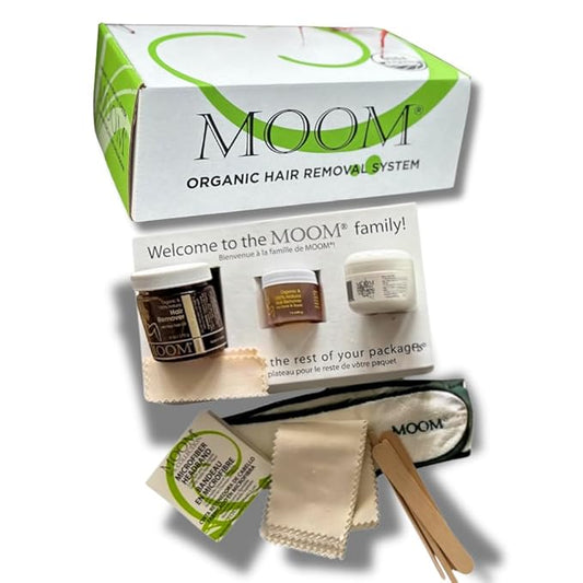 MOOM Organic Waxing Kit Gift Box for Women – Sugar Wax Hair Removal for Face, Bikini & Underarms – Travel Wax, Foot Spa Cream & Tools – Ideal for traveling & gifting