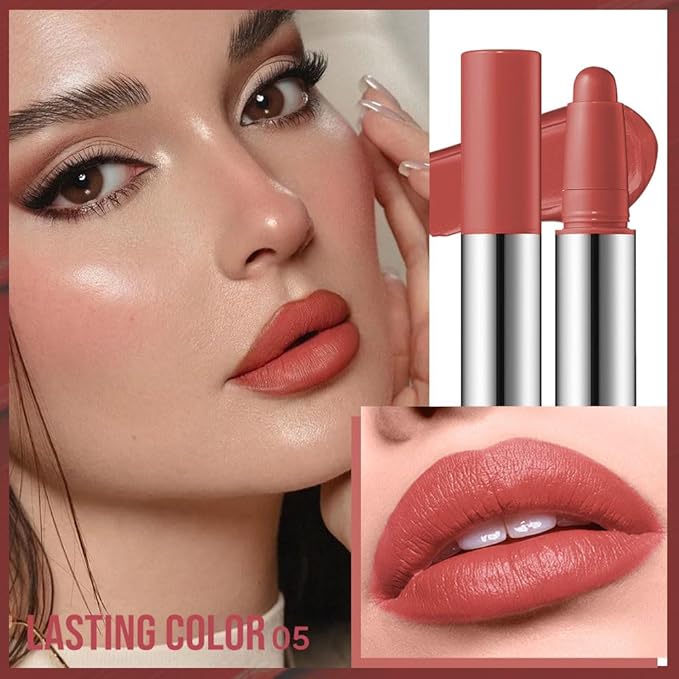 Burnt Coral Matte Lipstick Crayon – Waterproof Long Lasting Lip Liner Pencil, High Pigment Creamy Velvet Lipstick, Non-Drying Lip Color for Women, 05#