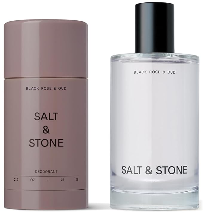 Salt & Stone Signature Scent Duo Set | 48 Hour Aluminum-Free Deodorant & Hydrating Body Mist | Skincare-Infused Deodorant & Body Spray | Black Rose & Oud