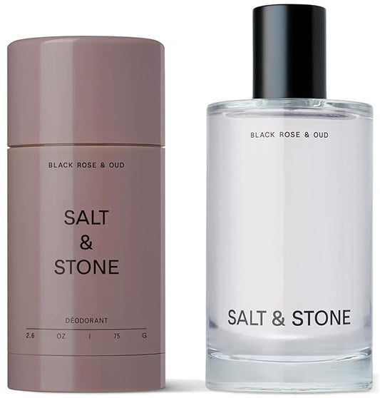Salt & Stone Signature Scent Duo Set | 48 Hour Aluminum-Free Deodorant & Hydrating Body Mist | Skincare-Infused Deodorant & Body Spray | Black Rose & Oud
