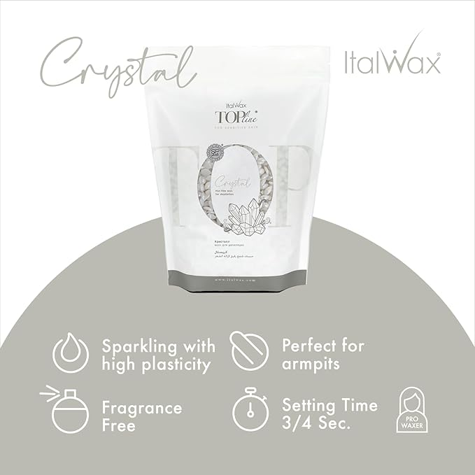 Italwax Top Line Crystal Hard Wax 1.65lb (750g)– Neutral White Ultra-Delicate Formula with No Fragrance or Colorants, Ideal for Reactive Skin & Facial Areas – Made in Italy