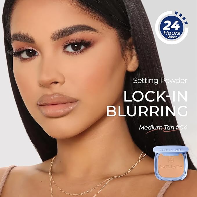 SACE LADY Face Powder Waterproof Setting Makeup, Talc-Free Oil Control Pressed Powder Compact for Women, Blurring Pores Matte Long Lasting Up to 24 Hours, Cruelty-Free (#04 Medium-Tan, 0.35Oz)
