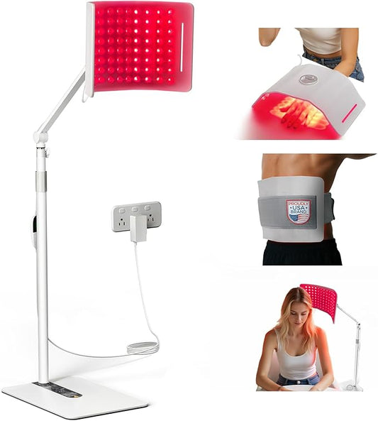 Red Light Therapy for Face and Body, 96 LEDs Curved Silicone Infrared Light Therapy with Stand and Belt, FSA HSA 660nm 850nm Dual Wave Lamp for Muscle Recovery, Skin Care & Sleep Improvement.