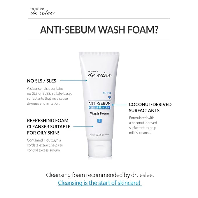 Anti-Sebum Foaming Facial Cleanser for Oily Skin - 100ml - Non-Irritating Dermatological Face Wash Cleansing Foam - Controls Excess Sebum, Soothes Irritation, Sulfate-Free, Korean Skin Care