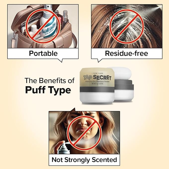 I DEW CARE Biotin Clarifying Dry Shampoo - Tap Secret Original Trio Set | Strengthening & Volumizing, Powder Type, Refillable, Non-aerosol, Brunette, Korean Ginseng, Stocking Stuffers, 0.26 Oz * 2ea