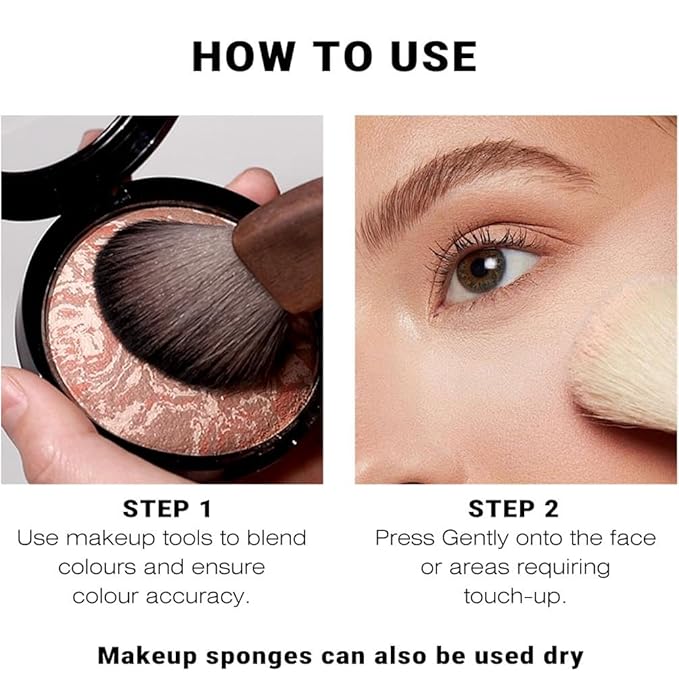 YOUNG VISION Pressed Powder Foundation Makeup, Baked Color Blush & Color Correcting Powder, Buildable Light to Medium Makeup Converage for Face and Cheeks, Matte Finished (Beachy Horizon)