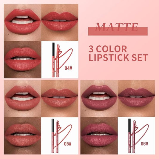 Matte Lip Liner Pencil Set 3 Pack, Long-Lasting Waterproof Lip Liners, Smudge-Proof and High Pigment Lip Liner Kit, Smooth Application for Defining & Shaping Lips, Non-Fading Matte Finish-3#