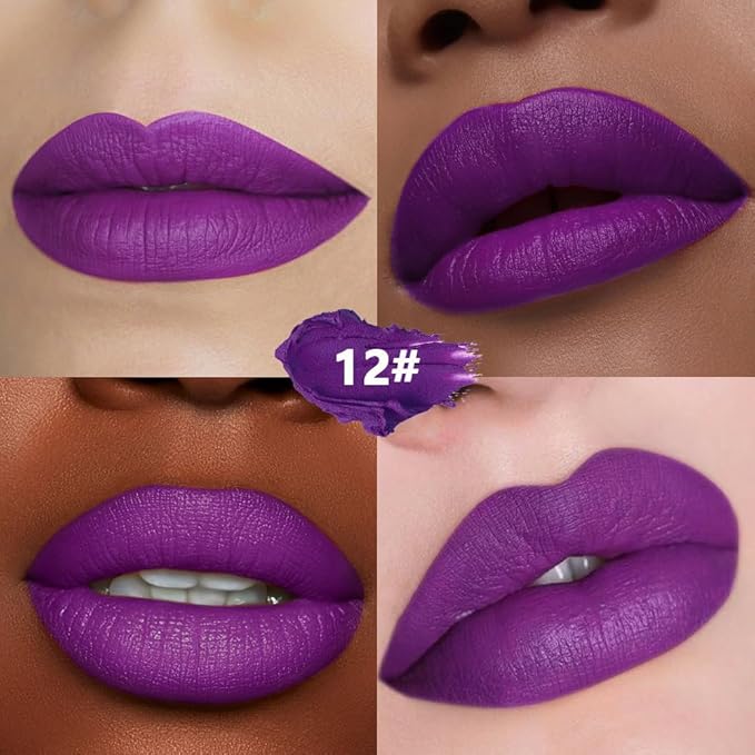 Lavender Purple Matte Creamy Lipstick for Women, Longwear Lip Gloss Face Paint Stick, Lip Stick Stain Long Lasting Waterproof Easy Application Full Coverage Velvet Gloss for Party Halloween Makeup 12