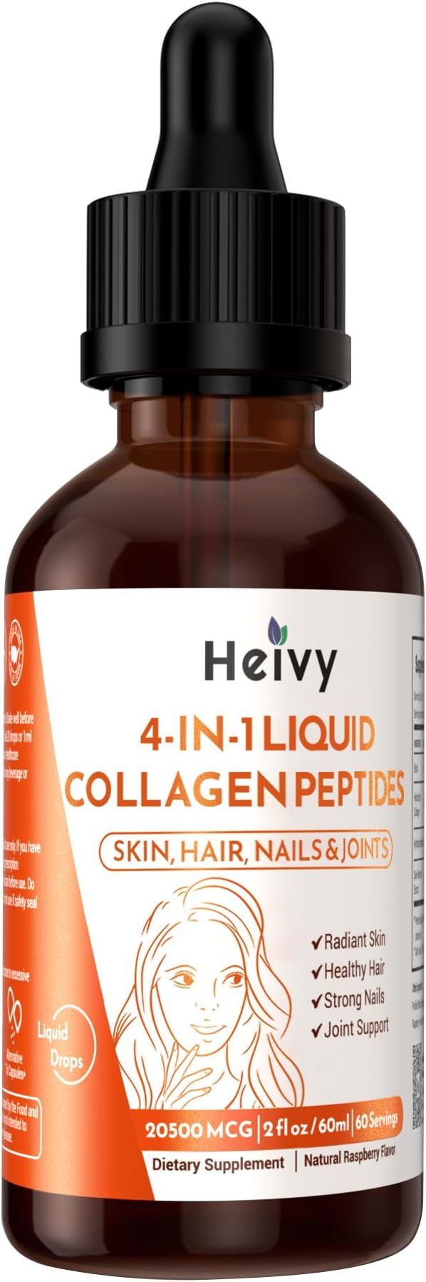 Liquid Collagen for Women, Liquid Biotin & Collagen for Radiant Skin, Hair Growth, Strong Nails, Joint Support, 20500 mcg 4-in-1 Collagen Drops, Advanced Absorption, Raspberry Flavor- 2 FL OZ