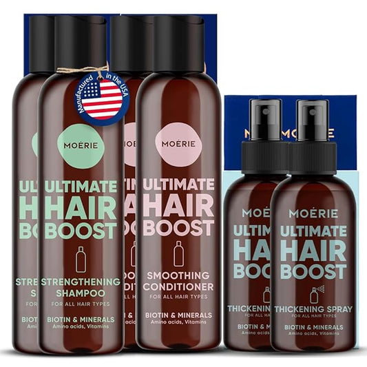 Moerie Mineral Shampoo and Conditioner Plus Hair Growth Spray Set – Ultimate Hair Care Pack – For Longer, Thicker, Fuller Hair - Volumizing Hair Care Products (Double Set)