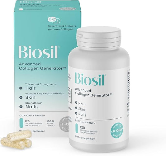 Biosil Collagen Booster Supplement - 120 Original Capsules - Patented ch-OSA Activator for Skin, Hair, Nails & Joints - Supports Natural Production - 60-Day Supply