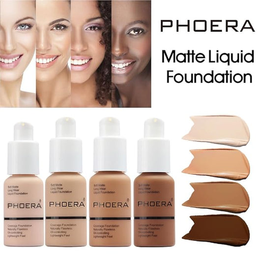 2 Pack PHOERA Foundation,Full Coverage Concealer Flawless Soft Matte 24HR Oil Control Liquid Foundation Makeup .(104 Buff Beige）