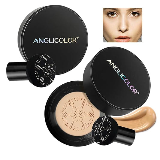Anglicolor Mushroom Head Air Cushion CC Cream Strong Concealer 2PC,Face Makeup Cushion Foundation Long Lasting,Moisturizing BB Cream Makeup Base Primer Even Skin Tone for All Skin Types (2PC02)
