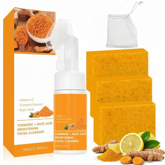Turmeric Soap Wash and Care Two Piece Set, Turmeric Facial Cleanser & Turmerics Soap Combo, Turmerics Face Wash and Organic Skin Care Soaps Set for Facial Deep Cleansing and Body Skin Care