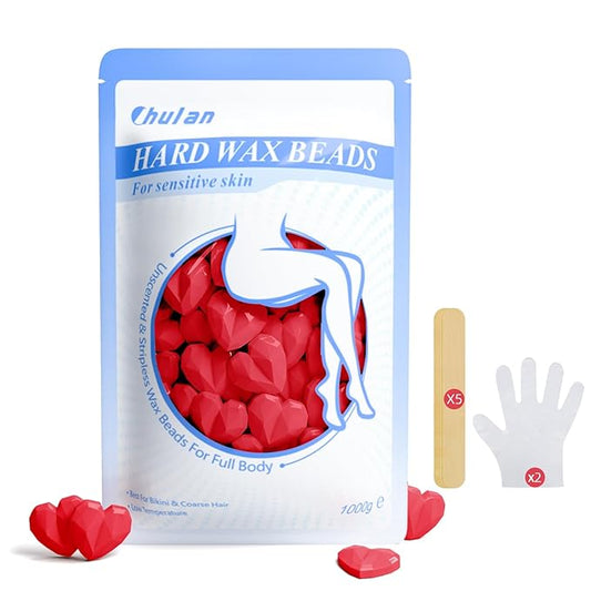 Chulan Hard Waxing Beads, 1000g/2.2lb Wax Beads for Sensitive Skin Bikini Brazilian Hair Removal, Fragrance Allergen Free Cute Red Heart Shape Wax Bean for Legs, Facial, Coarse, Short Hair
