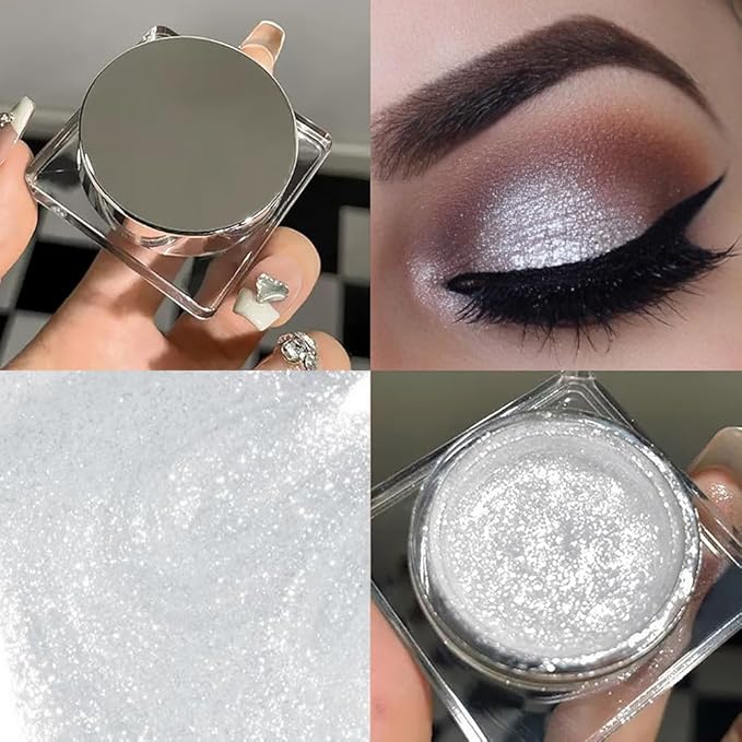 Single Cream Glitter Eyeshadow, Shimmer Eyeshadow Palette, Korean Eye Glitter Makeup, Ultra-Blendable, Sparkle Silver Eye Shadow, Single Shade Metallic Pigmented (Sparkle white)