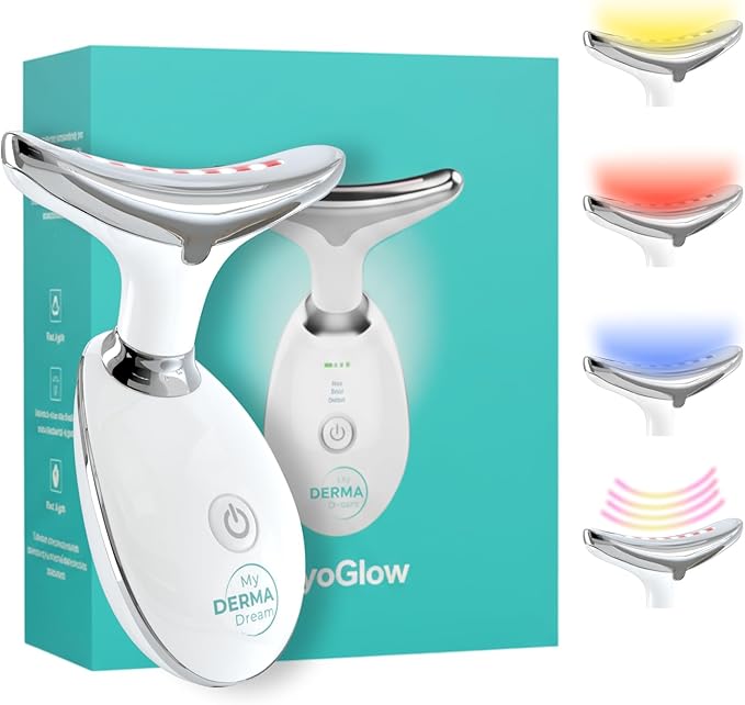 MyoGlow by MDD | Neck, Face, Arms, and Legs Skin Tightening and Lifting Lymphatic Drainage Massager Tool | Uses LED Light, Sonic Vibration, Thermal Activation