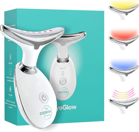 MyoGlow by MDD | Neck, Face, Arms, and Legs Skin Tightening and Lifting Lymphatic Drainage Massager Tool | Uses LED Light, Sonic Vibration, Thermal Activation