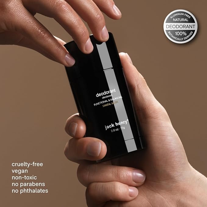 Jack Henry Natural Deodorant for Men & Women, Santal Musk Scent, Aluminum Free Deodorant with Shea Butter, Probiotics, Vegan Plant Based, Long Lasting, Baking Soda Free with Coconut MCT, 2.65 oz