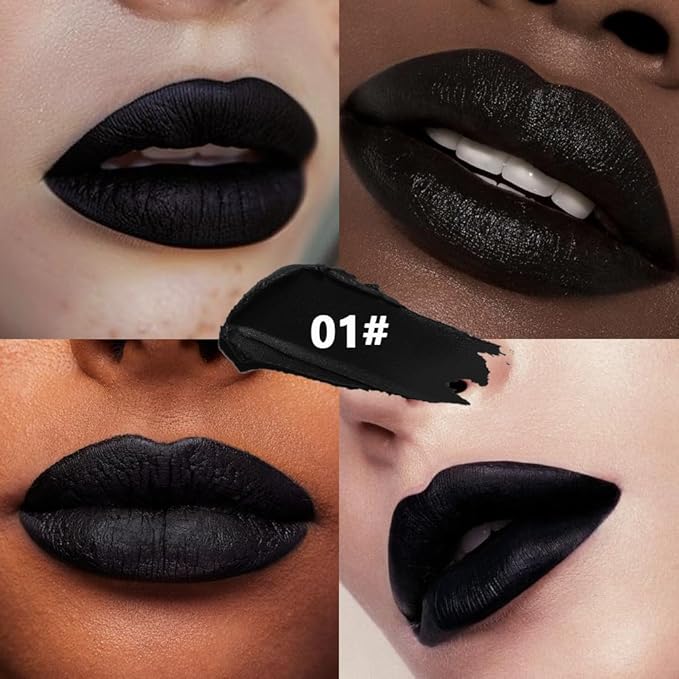 Black Matte Creamy Lipstick for Women, Longwear Lips Gloss & Face Paint Stick, Lip Stick Stain Long Lasting Waterproof Effortless Application Full Coverage Velvet Gloss for Party, Halloween Makeup 01#