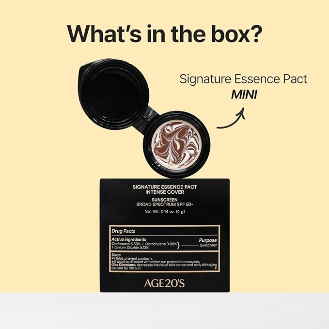 [MINI SIZE] AGE20'S Signature Essence Pact | 47N | Vegan Korean Cushion Foundation | Pack of 1 | Cream Foundation, Dewy & Glow Finish, Natural Coverage, SPF 50+ | 0.19 oz