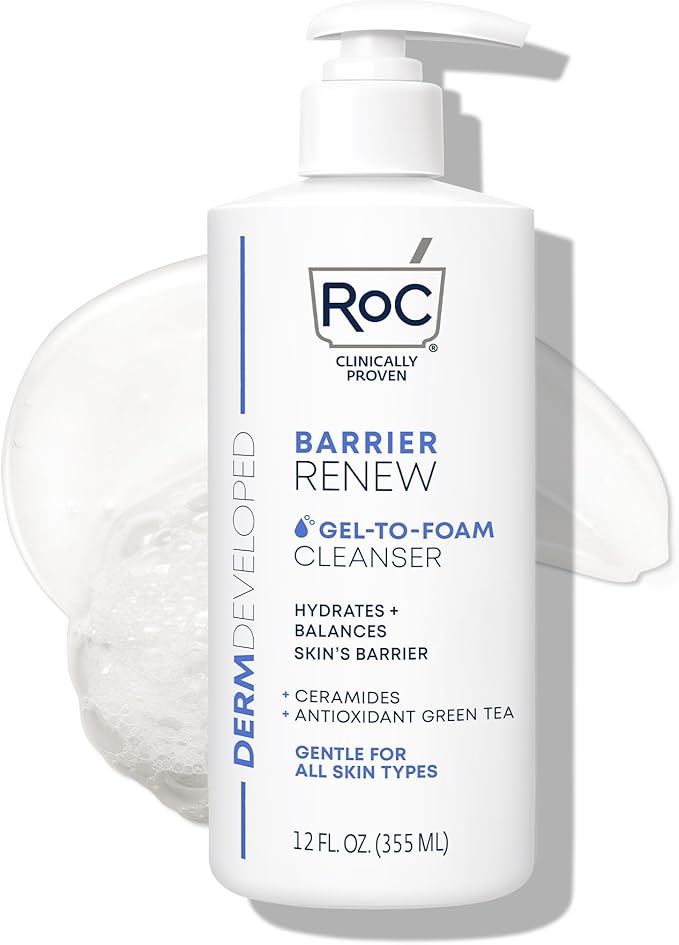 RoC Barrier Renew Gel to Foam Non Drying Foaming Facial Cleanser to Hydrate Skin, facial cleanser for sensitive skin, 12 Ounces