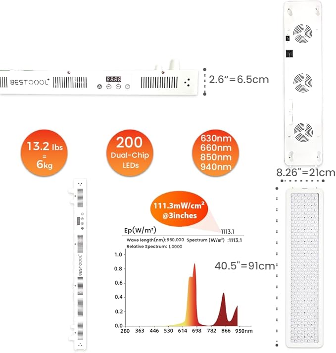 BestQool Red Light Therapy Device for Body, Face. 4 Wavelengths Full Body Near Infrared Light Therapy, Dual Chip 200 Clinical Grade LEDs, High Power Panel for Recovery, Skin Health, Pain. 340W.